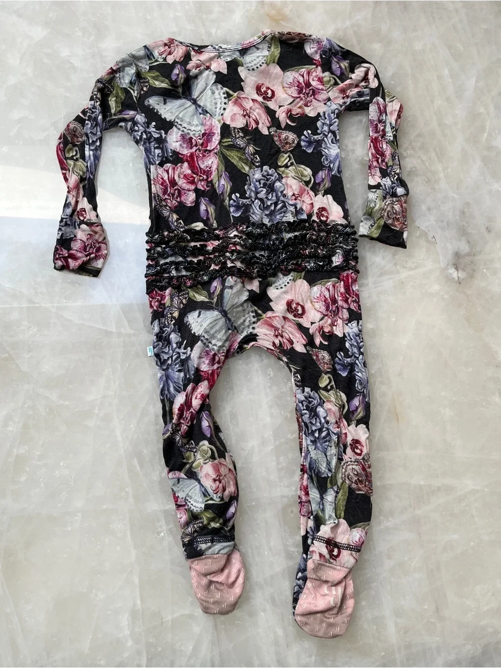 Posh Peanut Floral Footed One-Piece Pajamas - Pink, Black, Purple